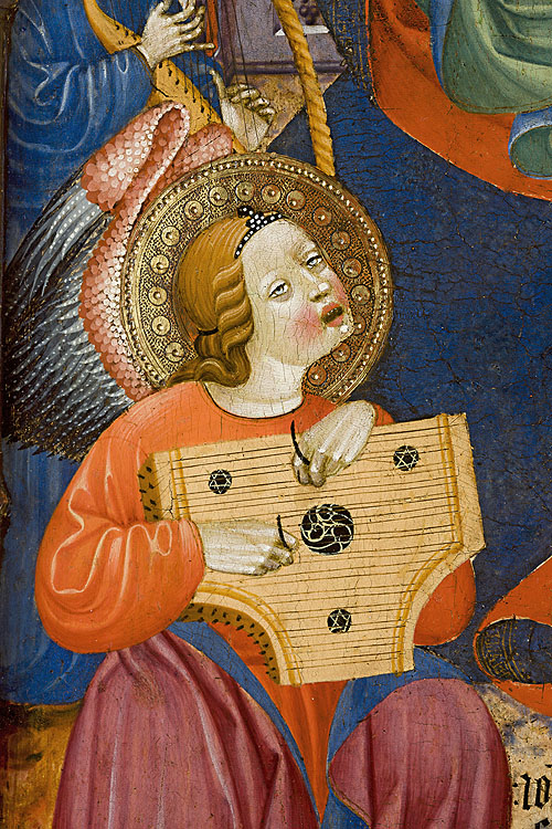 Instrumentos musicales medievales en un detalle de la obra de Juan Hispalense "Virgen con ángeles músicos" del Museo Lázaro Galdiano. Foto © Selenio 2012